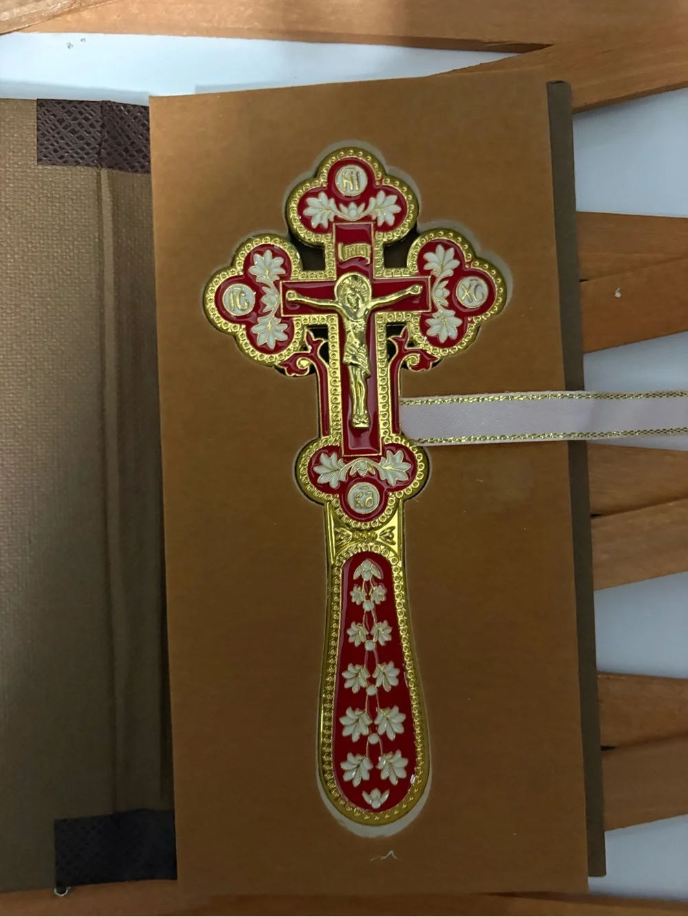 Classic Gold & Brown Religious Keep sake - Elegant Cross Design